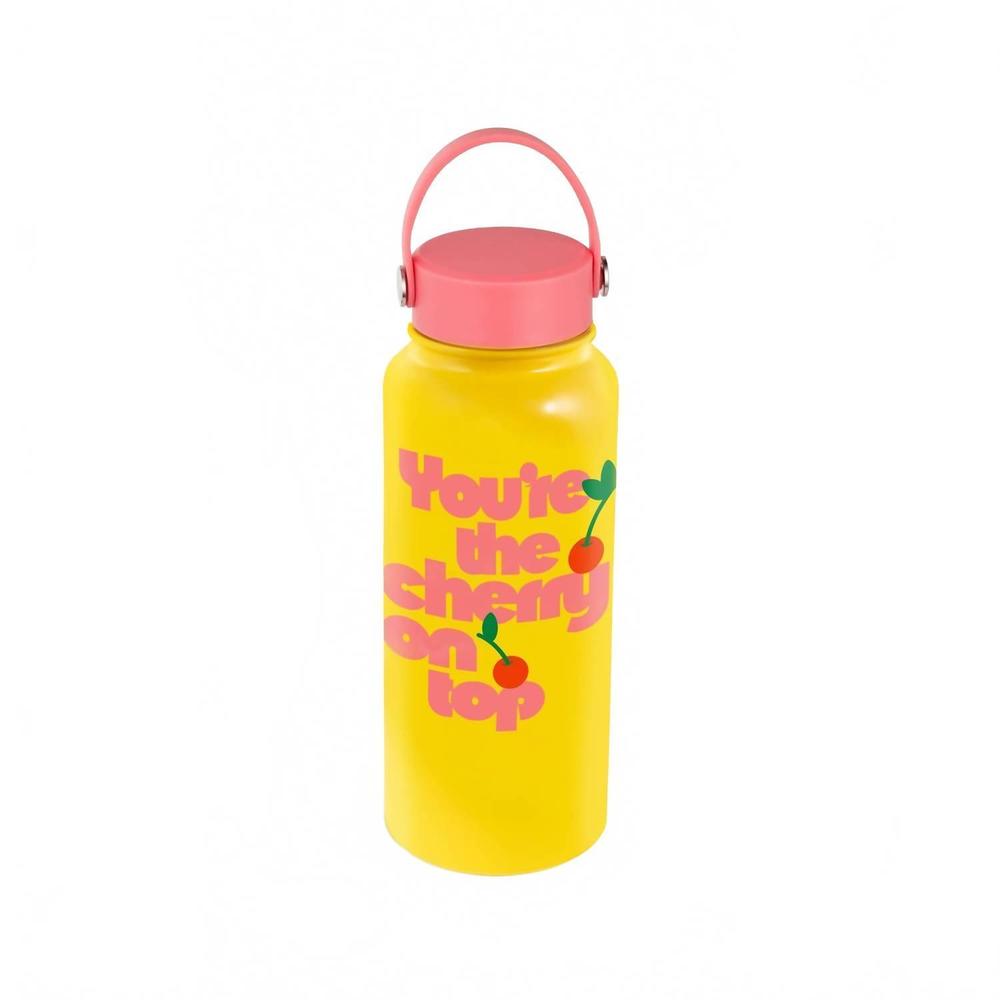 NEW BAN.DO unisex cherry on top stainless steel water bottle in yellow